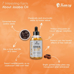 Kanzy Jojoba Oil Organic Cold Pressed 120Ml - 100% Pure Jojoba Oil for Hair, Nails, Eyelash & Eyebrow Growth - Vegan & Cruelty Free Jojoba Oil for Skin, Face & Body as Carrier, Massage Oil