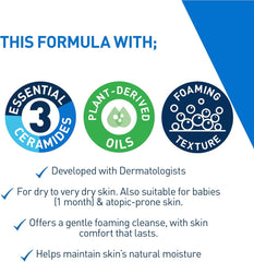 Cerave Hydrating Foaming Oil Cleanser for Normal to Very Dry Skin with Squalane, Triglyceride and 3 Essential Ceramides, for Face and Body