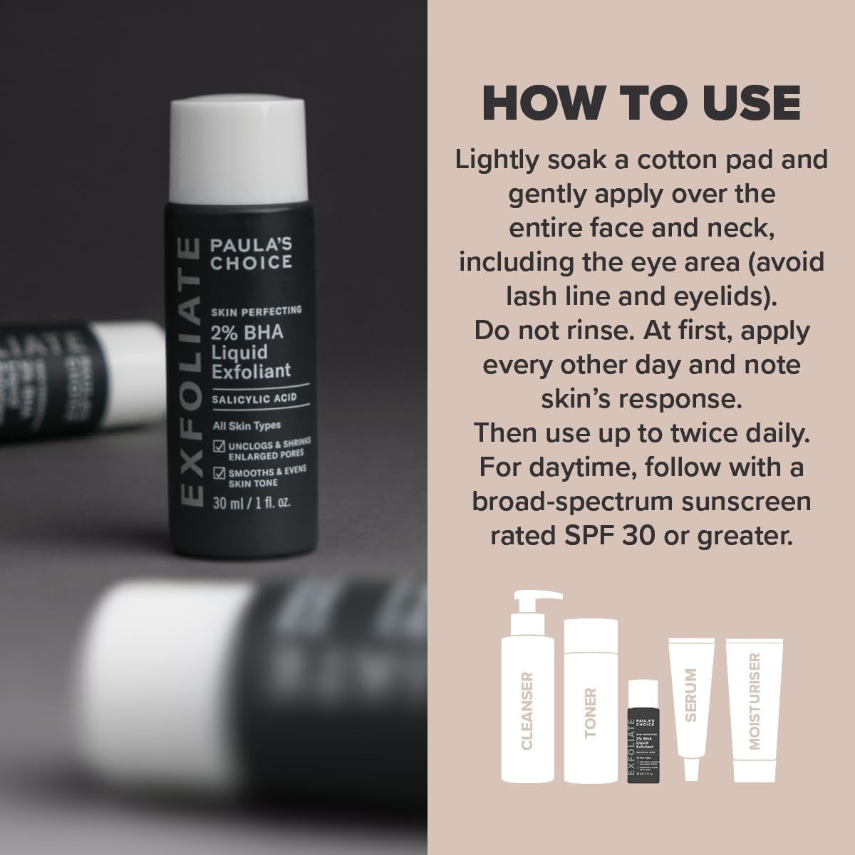 SKIN PERFECTING 2% BHA Liquid Exfoliant - Face Exfoliating Peel Fights Blackheads & Enlarged Pores - for a Healthy Glow - with Salicylic Acid - Combination & Oily Skin - 30 Ml