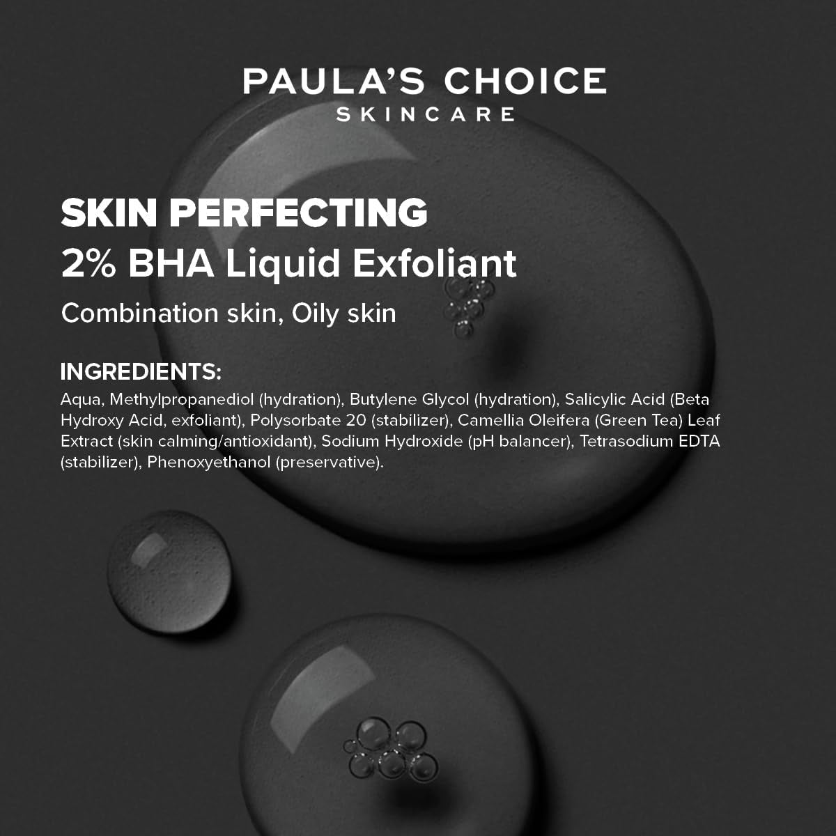 SKIN PERFECTING 2% BHA Liquid Exfoliant - Face Exfoliating Peel Fights Blackheads & Enlarged Pores - for a Healthy Glow - with Salicylic Acid - Combination & Oily Skin - 30 Ml