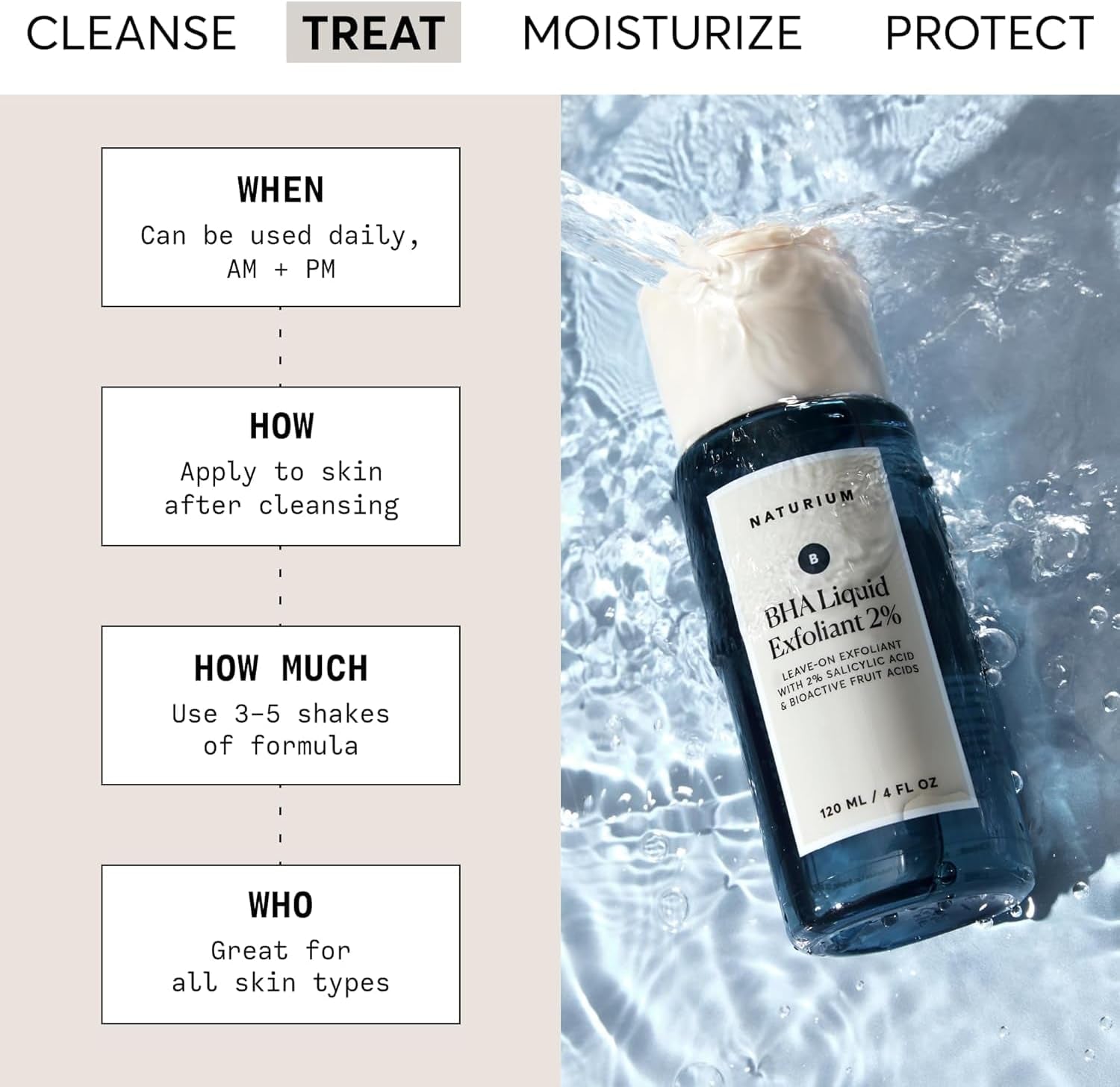 BHA Liquid Exfoliant 2%, Leave-On Face & Skin Care Pore Exfoliant, with Salicylic Acid & Bioactive Fruit Acids | 4.0 FL OZ / 120 ML