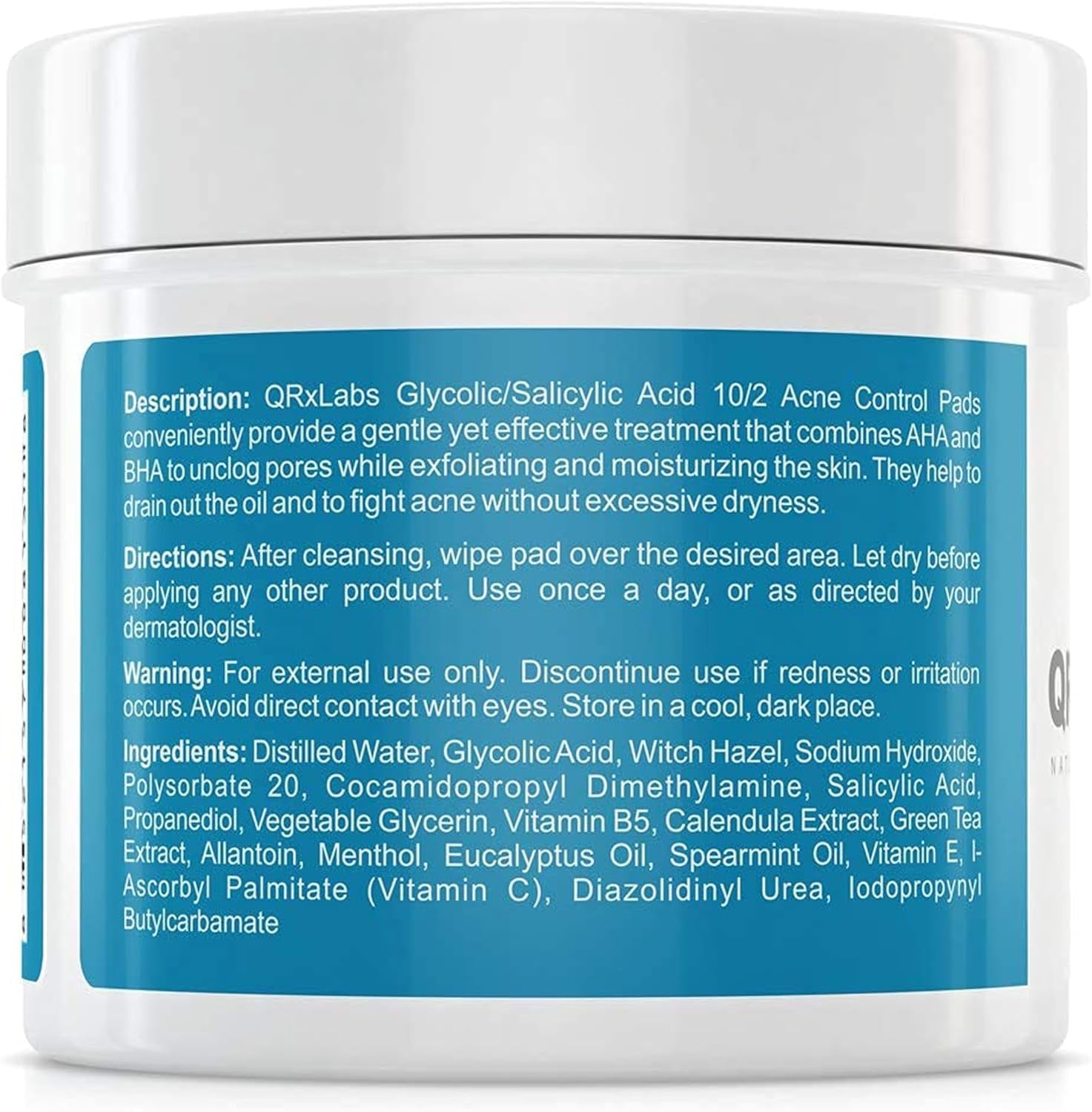 Glycolic/Salicylic Acid 10/2 Acne Control Pads with 10% Ultra Pure Glycolic Acid + 2% Salicylic Acid, Allantoin, Vitamins B5, C & E, Calendula & Green Tea - Most Effective Acne Treatment - Clear Skin