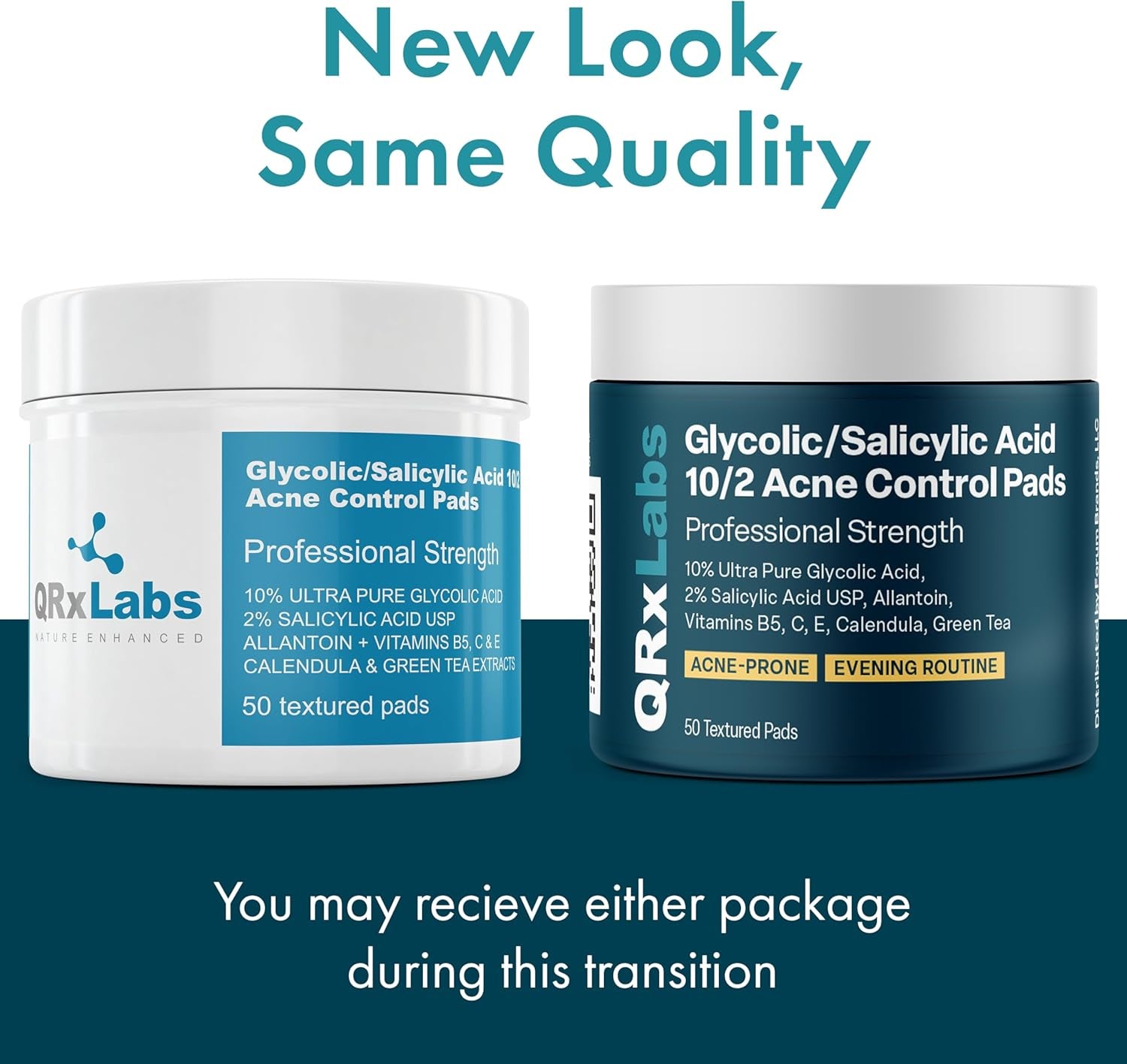 Glycolic/Salicylic Acid 10/2 Acne Control Pads with 10% Ultra Pure Glycolic Acid + 2% Salicylic Acid, Allantoin, Vitamins B5, C & E, Calendula & Green Tea - Most Effective Acne Treatment - Clear Skin