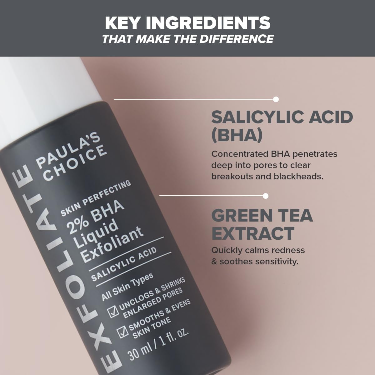 SKIN PERFECTING 2% BHA Liquid Exfoliant - Face Exfoliating Peel Fights Blackheads & Enlarged Pores - for a Healthy Glow - with Salicylic Acid - Combination & Oily Skin - 30 Ml