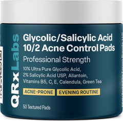 Glycolic/Salicylic Acid 10/2 Acne Control Pads with 10% Ultra Pure Glycolic Acid + 2% Salicylic Acid, Allantoin, Vitamins B5, C & E, Calendula & Green Tea - Most Effective Acne Treatment - Clear Skin
